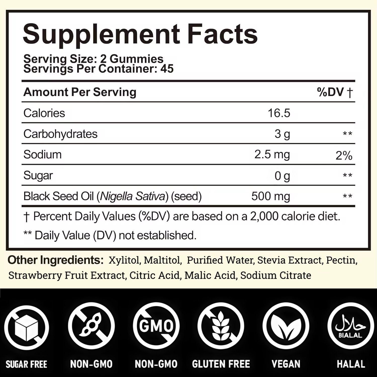 Bless Labs supplement facts label